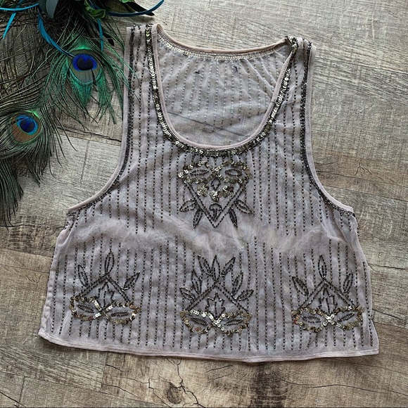 Tops - Beaded Tan Crop Top